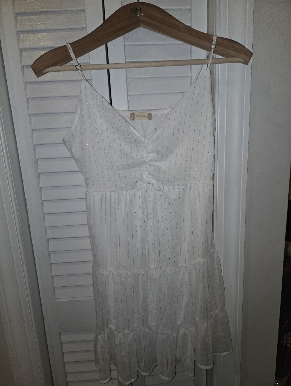 NWT Altar'd State Ivory Gold Metallic Lurex Tiered Mini Dress Boho Fairy Large - Picture 2 of 11